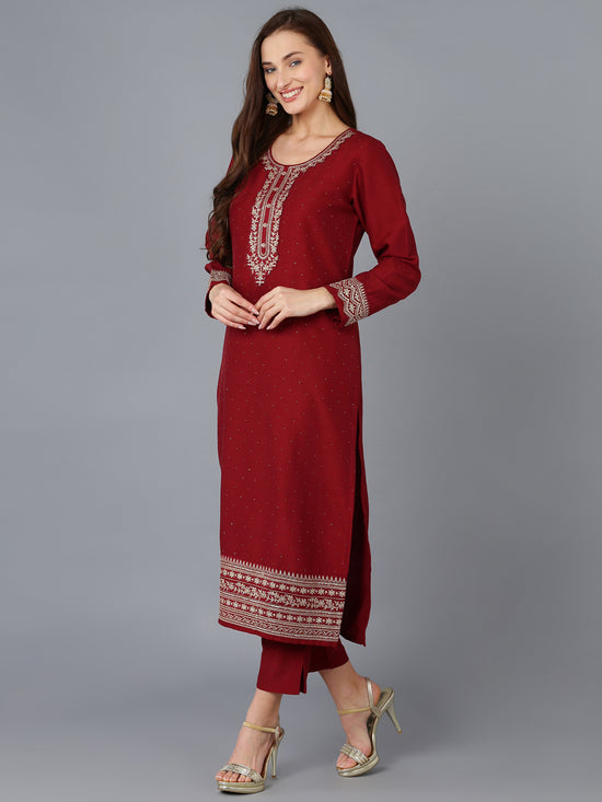 Ahika Women Silk Blend Embroidered Kurta Trouser