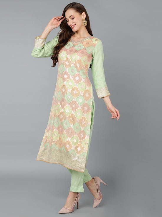 Poly Chanderi Straight Kurta Pant With Dupatta