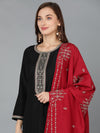 Silk Blend Black Embroidered Straight Kurta Pant