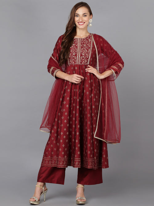 Ahika Women Silk Blend Embroidered Kurta Trouser