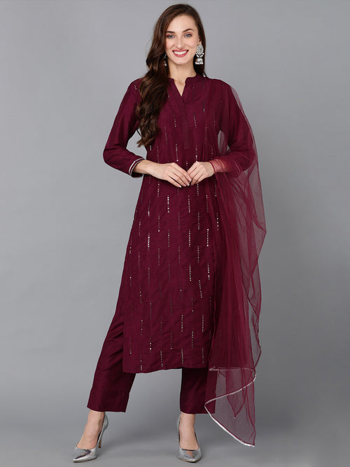 Ahika Women Silk Blend Embroidered Kurta Trouser