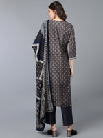 Silk Blend Grey Printed Straight Kurta Pant