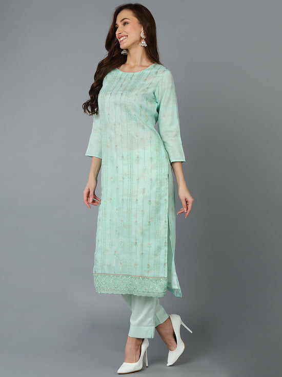 Ahika Women Organza Embroidered Ethnic Kurta Trouser