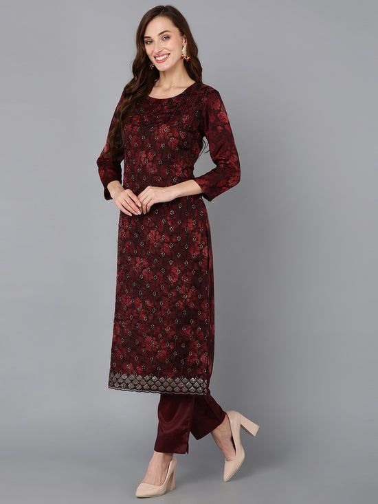 Ahika Women Organza Embroidered Kurta Trousers With