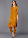 Silk Blend Mustard Embroidered Straight Kurta Pant