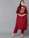 Ahika Women Silk Blend Embroidered Kurta Trousers