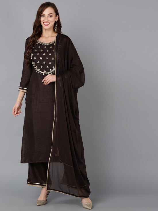 Ahika Women Silk Blend Embroidered Kurta Trouser