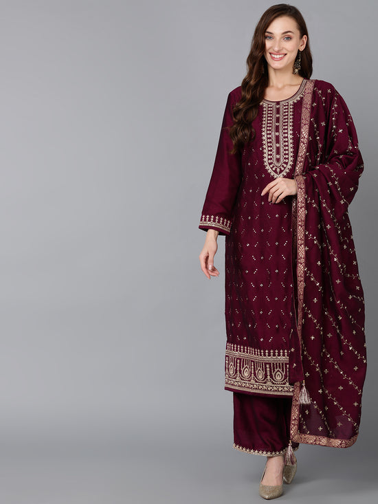 Ahika Women Silk Blend Embroidered Kurta Trouser