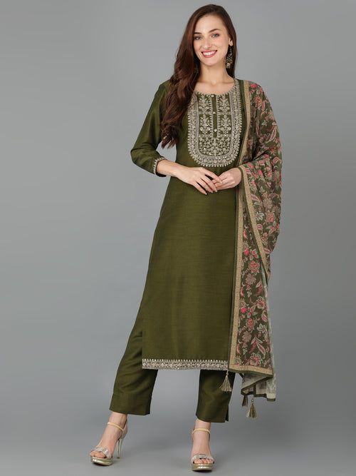 Ahika Women Silk Blend Yoke Design Solid