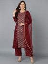 Maroon Silk Blend Embroidered Party wear Suit