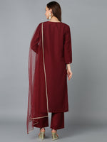 Maroon Silk Blend Embroidered Party wear Suit