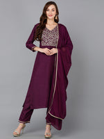 Ahika Women Silk Blend Embroidered Kurta Trousers