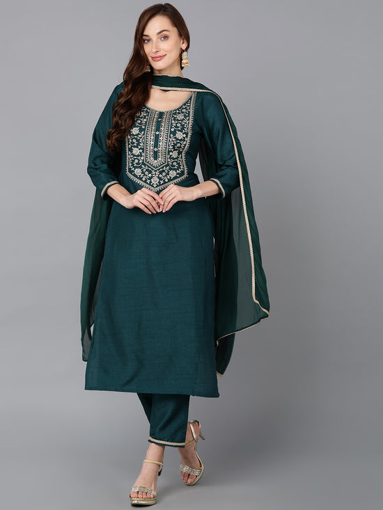 Ahika Women Silk Blend Yoke Design Kurta