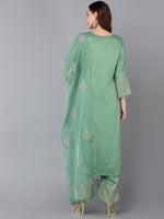 Ahika Women Silk Blend Embroidered Kurta Palazzos