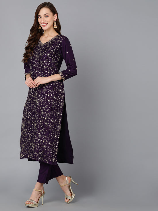 Ahika Women Silk Blend Embroidered Kurta Trousers