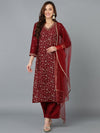 Ahika Women Silk Blend Embroidered Ethnic Kurta