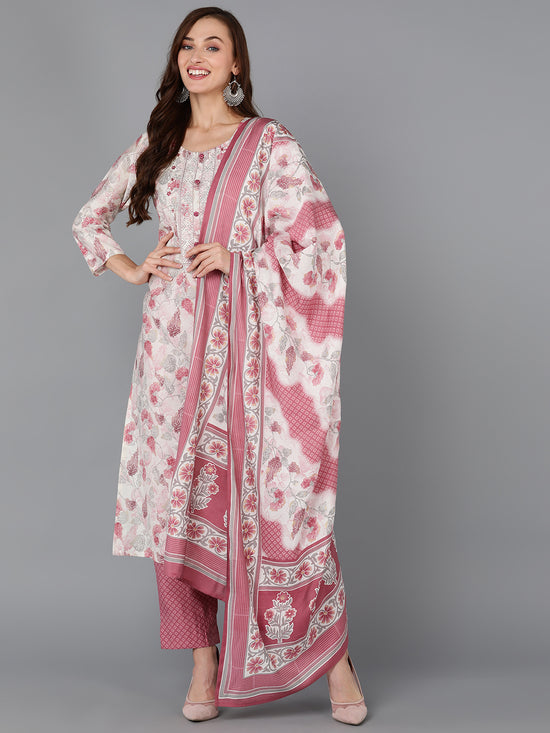 Ahika Women Poly Chanderi Printed Floral Embroidered