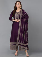 Ahika Women Silk Blend Embroidered Kurta Palazzos