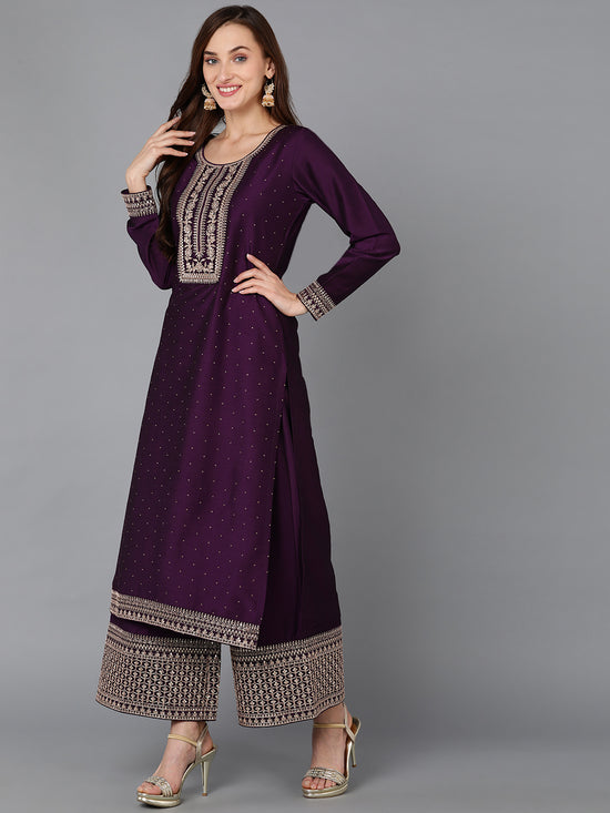 Ahika Women Silk Blend Embroidered Kurta Palazzos