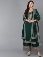 Ahika Women Silk Blend Embroidered Kurta Palazzos