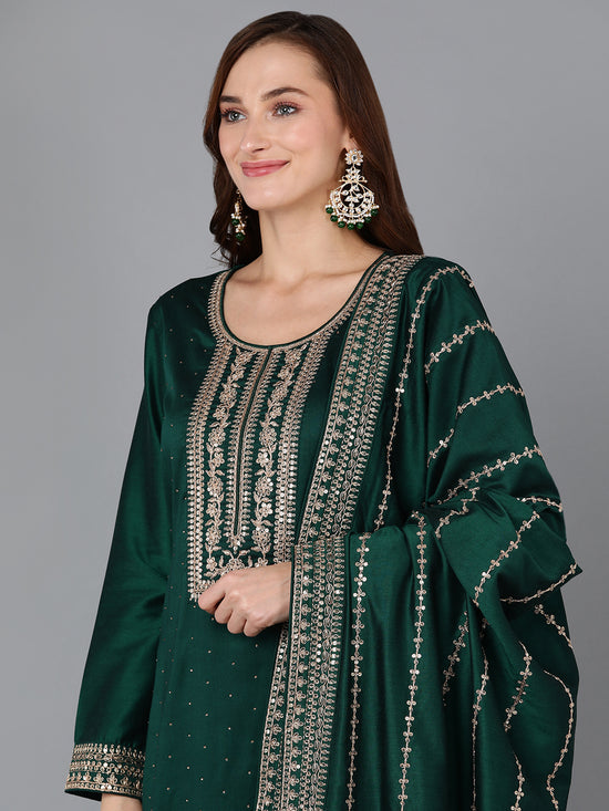 Ahika Women Silk Blend Embroidered Kurta Palazzos