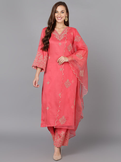 Ahika Women Silk Blend Embroidered Ethnic Kurta