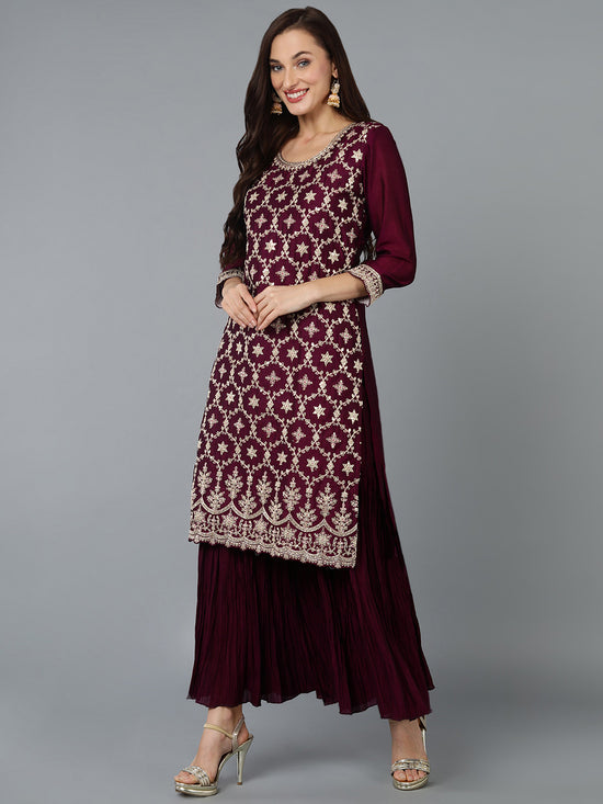 Ahika Women Silk Blend Embroidered Ethnic Kurta