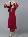 Tyrian purple Georgette Embroidered Party wear Suit