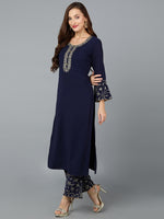 Prussian Blue Georgette Embroidered Party wear Suit