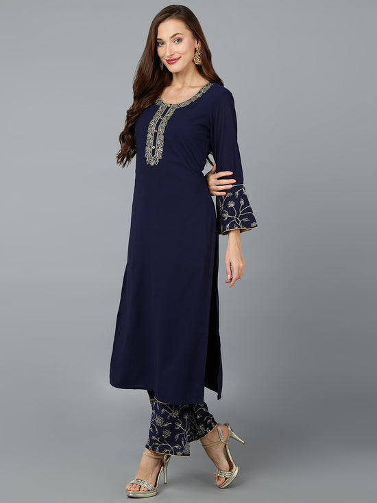 Prussian Blue Georgette Embroidered Party wear Suit