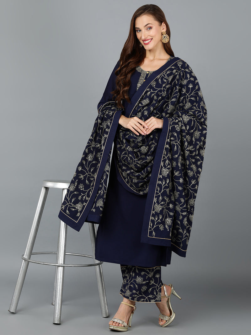 Prussian Blue Georgette Embroidered Party wear Suit