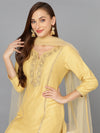 Flaxen Yellow Silk Blend Embroidered Festive wear