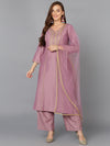 Lilac Silk Blend Embroidered Festive wear Suit