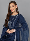 Prussian Blue Silk Blend Embroidered Party wear