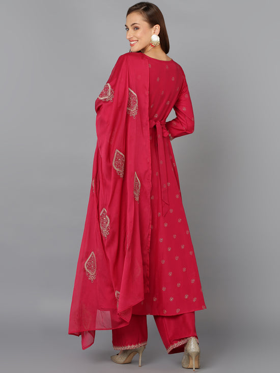 Rani Pink Silk Blend Embroidered Party wear