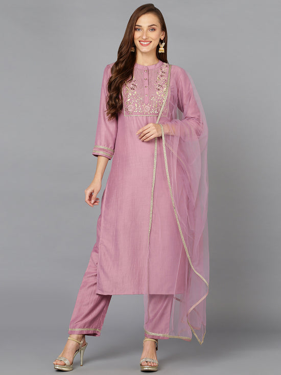 Lilac Silk Blend Embroidered Festive wear Suit