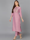 Lilac Silk Blend Embroidered Festive wear Suit