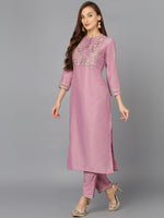 Lilac Silk Blend Embroidered Festive wear Suit