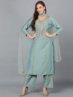 Jade Green Silk Blend Embroidered Festive wear