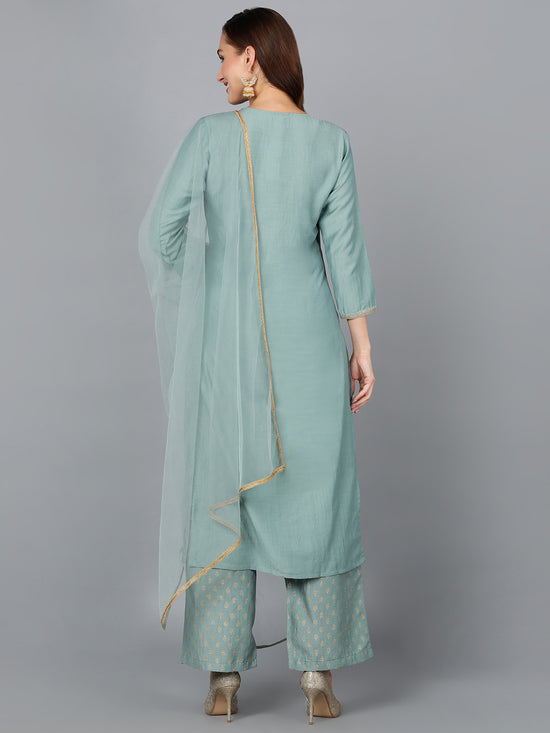 Jade Green Silk Blend Embroidered Festive wear