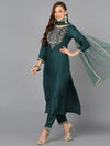 Bottle Green Silk Blend Embroidered Festive wear