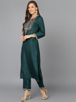 Bottle Green Silk Blend Embroidered Festive wear