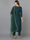 Bottle Green Silk Blend Embroidered Festive wear