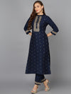 Navy Blue Silk Blend Embroidered Festive wear