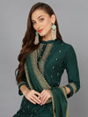 Bottle Green Silk Blend Embroidered Festive wear