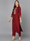 Maroon Silk Blend Embroidered Festive wear Suit