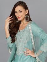 Sea Green Silk Blend Embroidered Festive wear