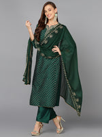 Bottle Green Silk Blend Embroidered Party wear