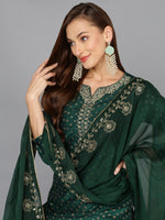 Bottle Green Silk Blend Embroidered Party wear