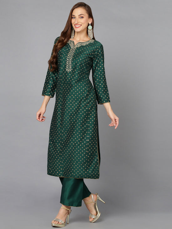 Bottle Green Silk Blend Embroidered Party wear